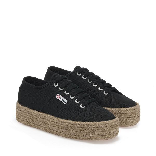 Superga 2790 Rope Black Platform Sneakers - Women's Sneakers USA | US8015771